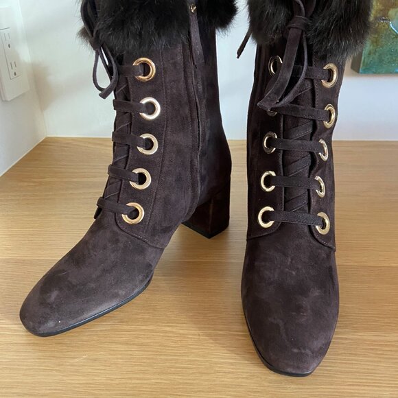 6.5 Suede Booties With Fur Top NWT - Picture 5 of 7